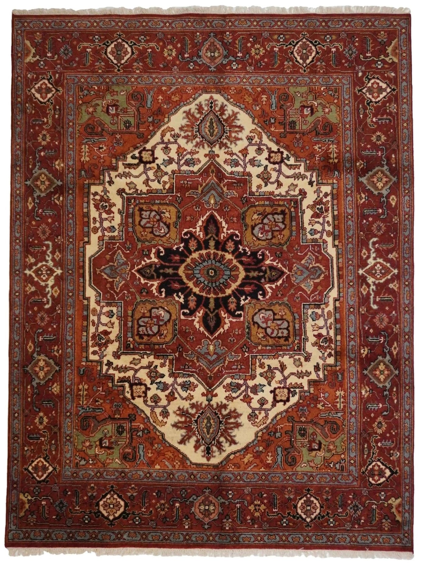 Canvello Hand Made Traditional Medallion Indo Serapi Rug - 7'6'' X 9'11'' - Canvello