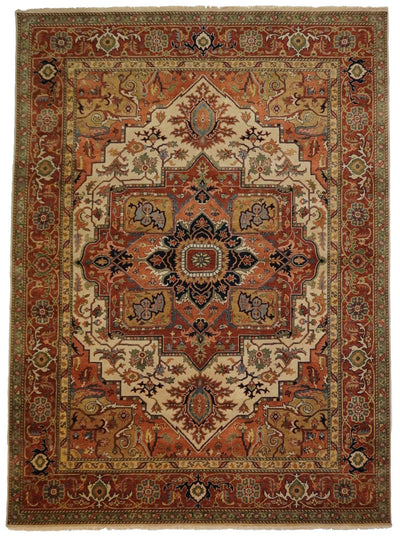 Canvello Hand Made Traditional Medallion Indo Serapi Rug - 8'11'' X 11'10'' - Canvello