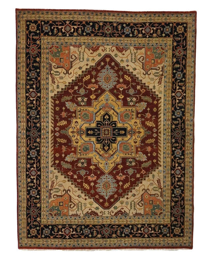 Canvello Hand Made Traditional Medallion Indo Serapi Rug - 9'0'' X 12'0'' - Canvello