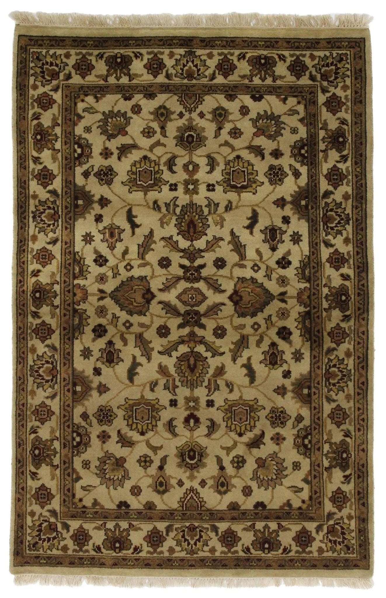 Canvello Hand Made Traditional Medallion Indo Tabriz Design Rug - 4'0'' X 6'0'' - Canvello