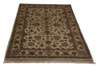 Canvello Hand Made Traditional Medallion Indo Tabriz Design Rug - 4'0'' X 6'0'' - Canvello