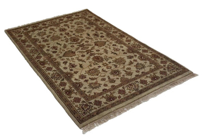 Canvello Hand Made Traditional Medallion Indo Tabriz Design Rug - 4'0'' X 6'0'' - Canvello