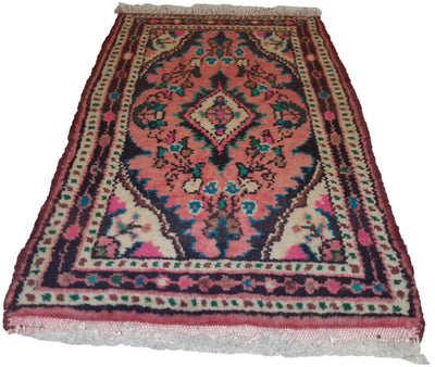 Canvello Hand Made Traditional Medallion Silkroad Hamadan Rug - 1'0'' X 2'2'' - Canvello