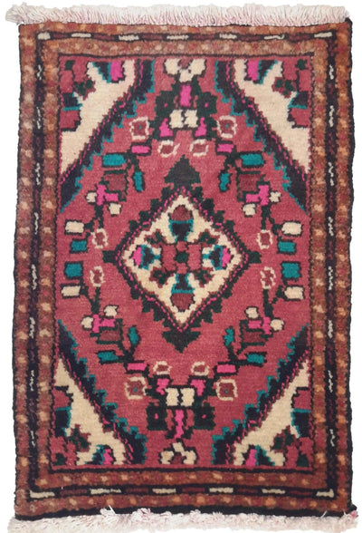 Canvello Hand Made Traditional Medallion Silkroad Hamadan Rug - 1'3'' X 2'0'' - Canvello