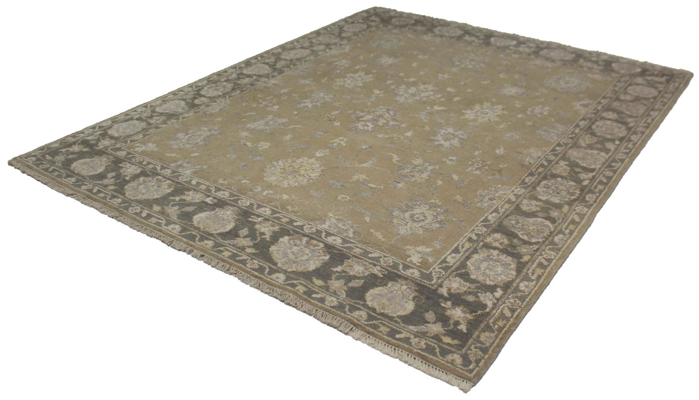 Canvello Hand Made Transitional All Over Indo Oushak Rug - 8'0'' X 9'11'' - Canvello