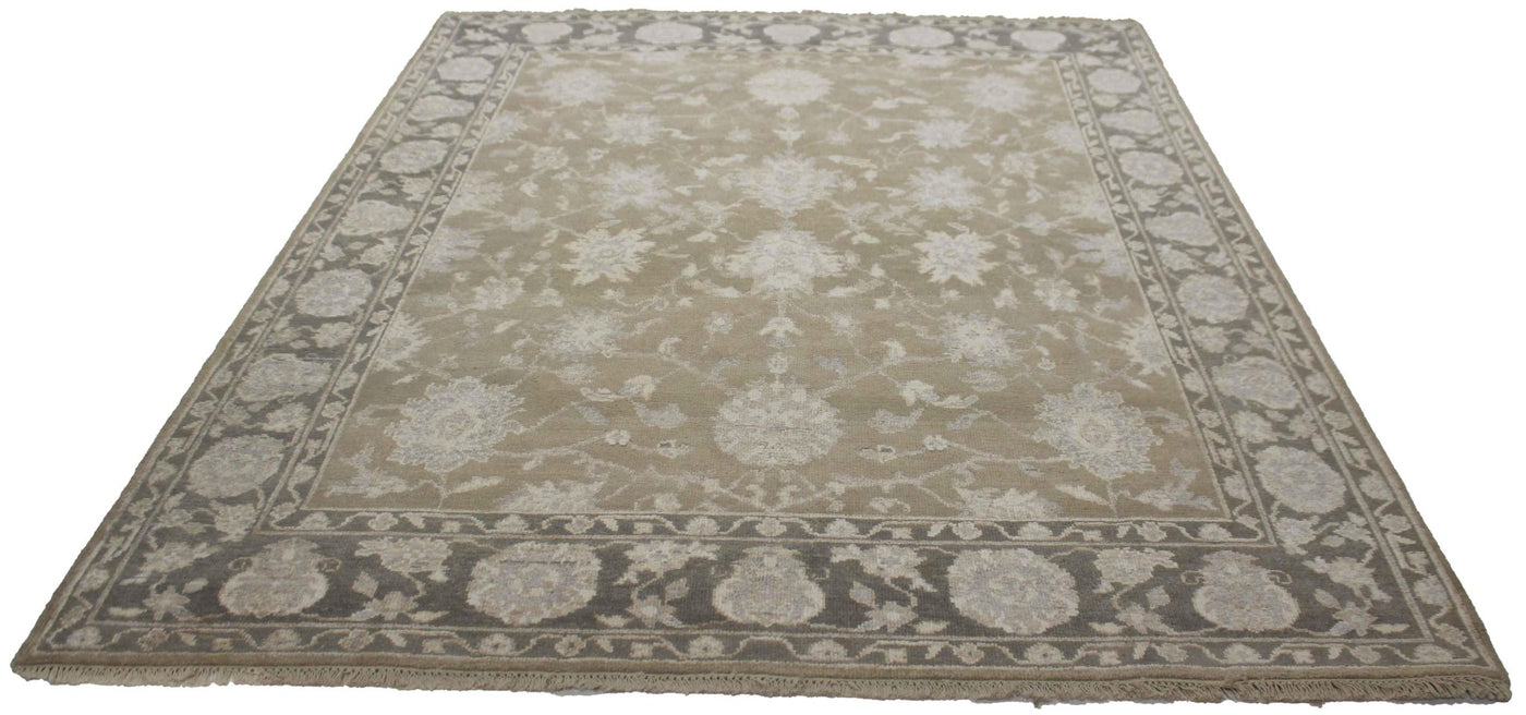 Canvello Hand Made Transitional All Over Indo Oushak Rug - 8'0'' X 9'11'' - Canvello