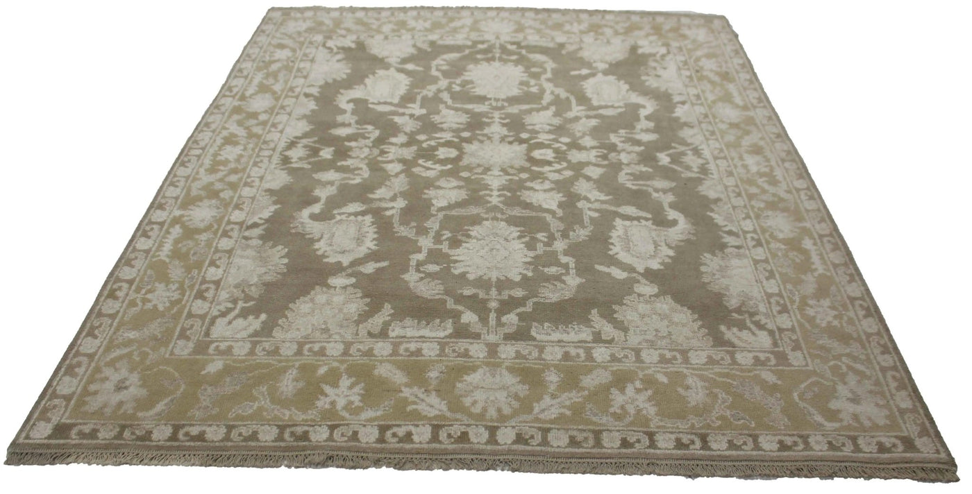 Canvello Hand Made Transitional All Over Indo Oushak Rug - 8'1'' X 9'11'' - Canvello