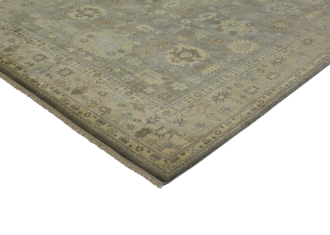 Canvello Hand Made Transitional All Over Indo Oushak Rug - 9'0'' X 11'9''