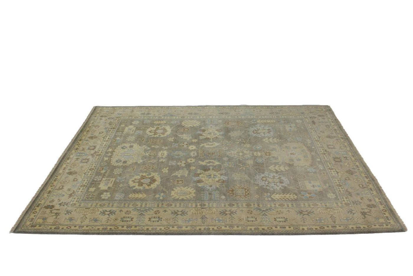 Canvello Hand Made Transitional All Over Indo Oushak Rug - 9'0'' X 11'9'' - Canvello