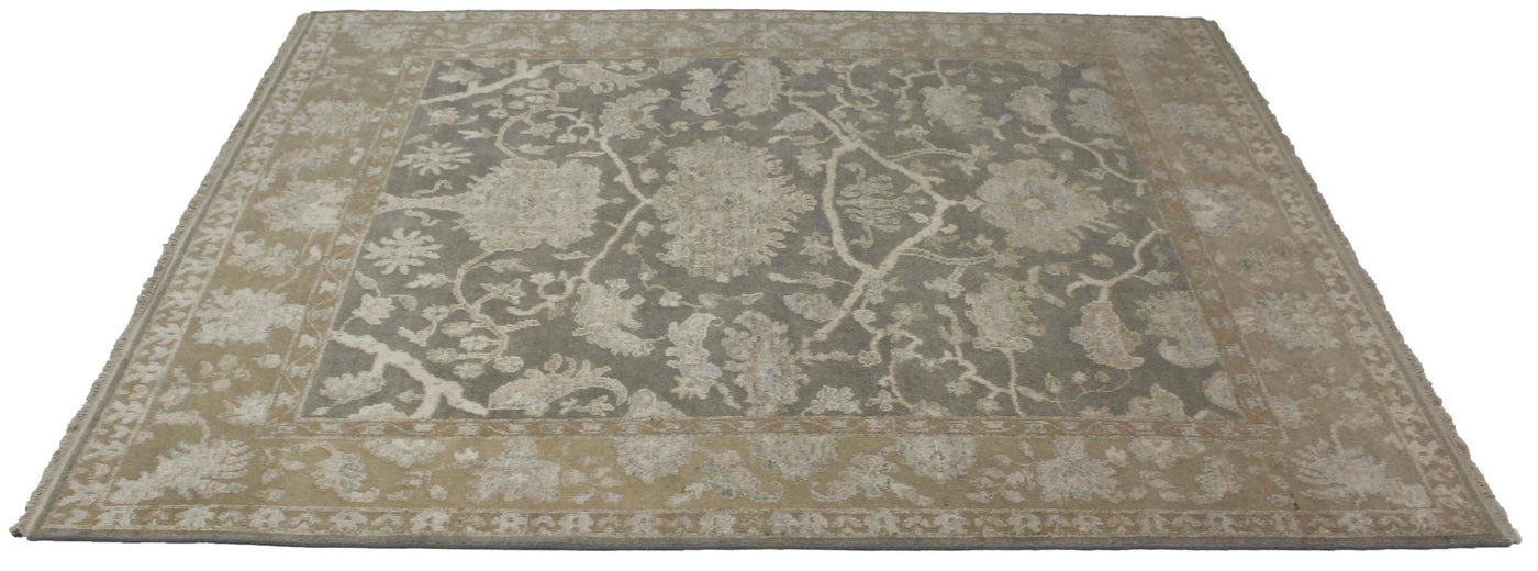 Canvello Hand Made Transitional All Over Indo Tabriz Rug - 8'0'' X 10'0'' - Canvello