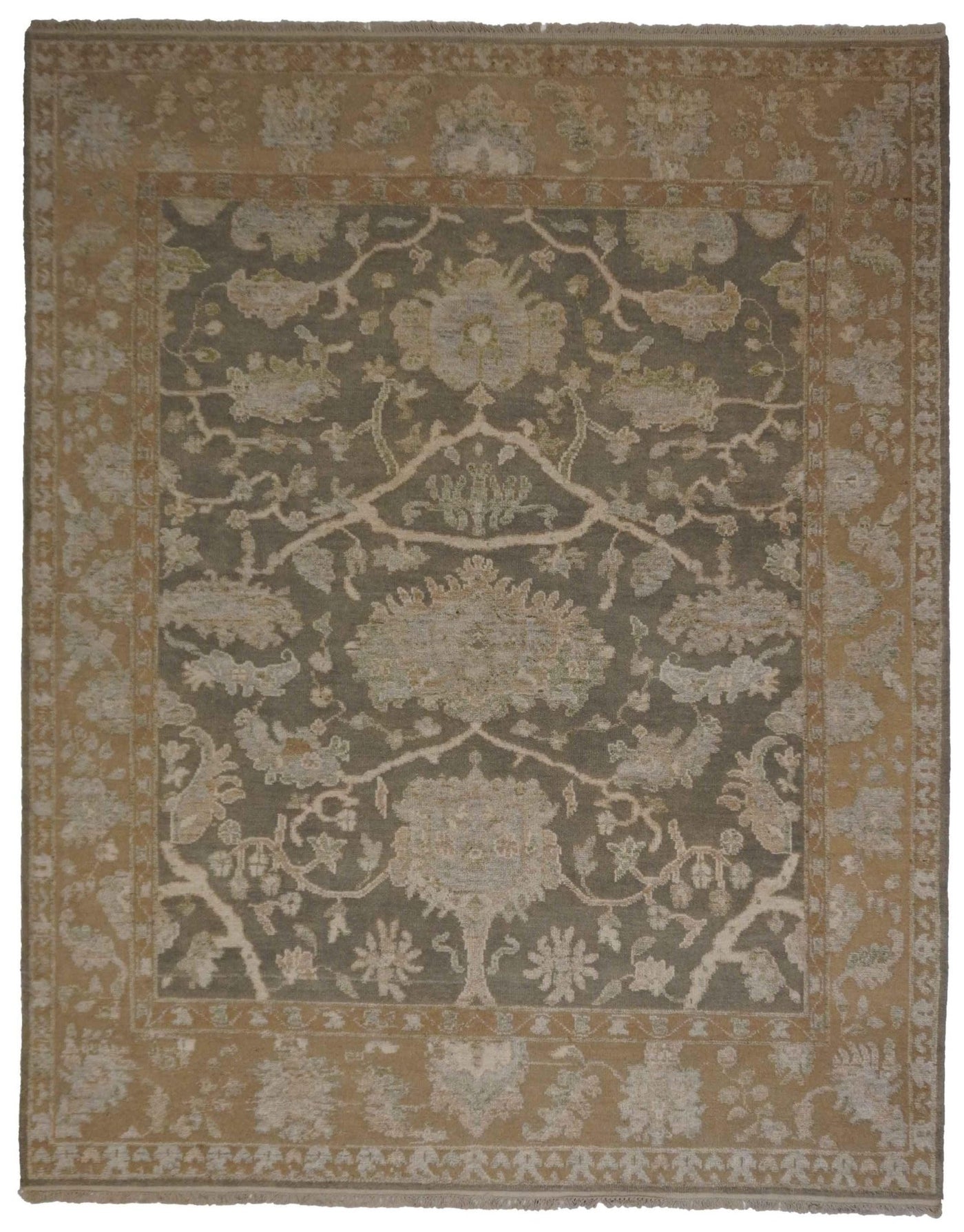 Canvello Hand Made Transitional All Over Indo Tabriz Rug - 8'0'' X 10'0'' - Canvello