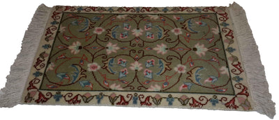 Canvello Hand Made Transitional All Over Silkroad Tabriz Rug - 1'0'' X 1'6'' - Canvello