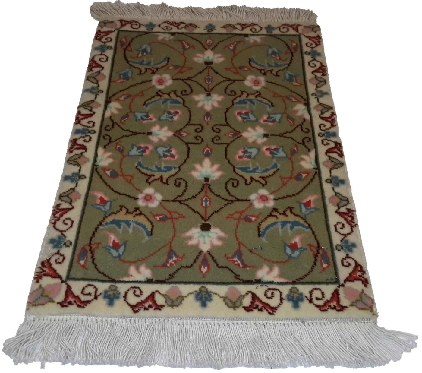 Canvello Hand Made Transitional All Over Silkroad Tabriz Rug - 1'0'' X 1'6'' - Canvello