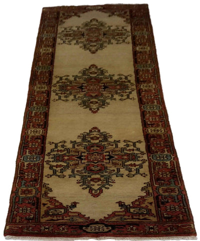 Canvello Hand Made Transitional Medallion Indo Heriz Rug - 2'8'' X 12'0'' - Canvello