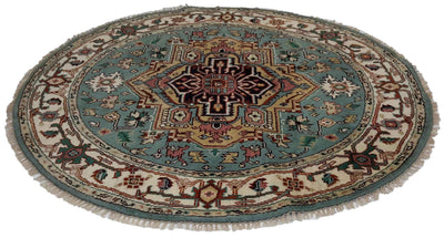 Canvello Hand Made Transitional Medallion Indo Heriz Rug - 5'11'' X 5'11''