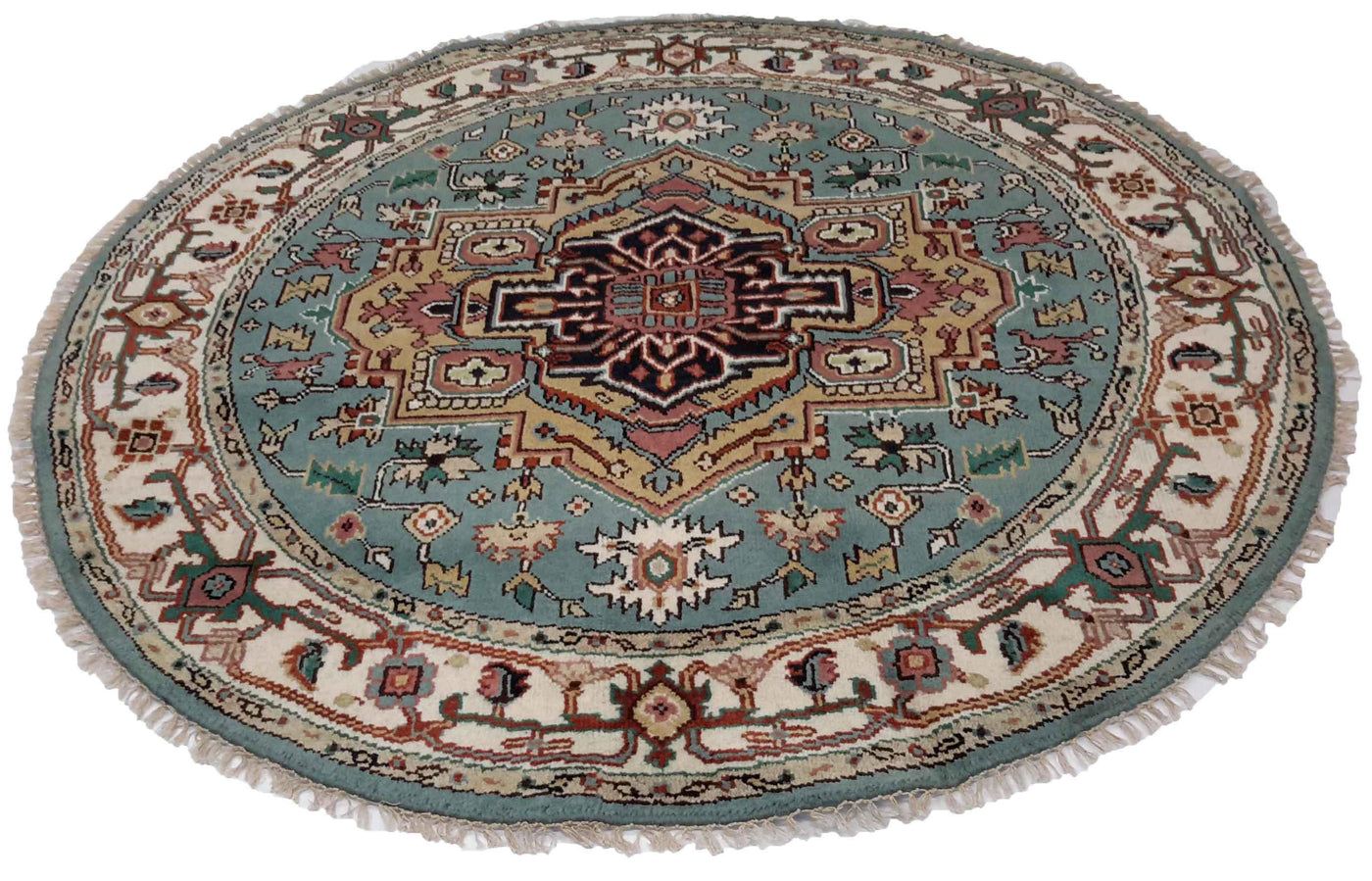 Canvello Hand Made Transitional Medallion Indo Heriz Rug - 5'11'' X 5'11''