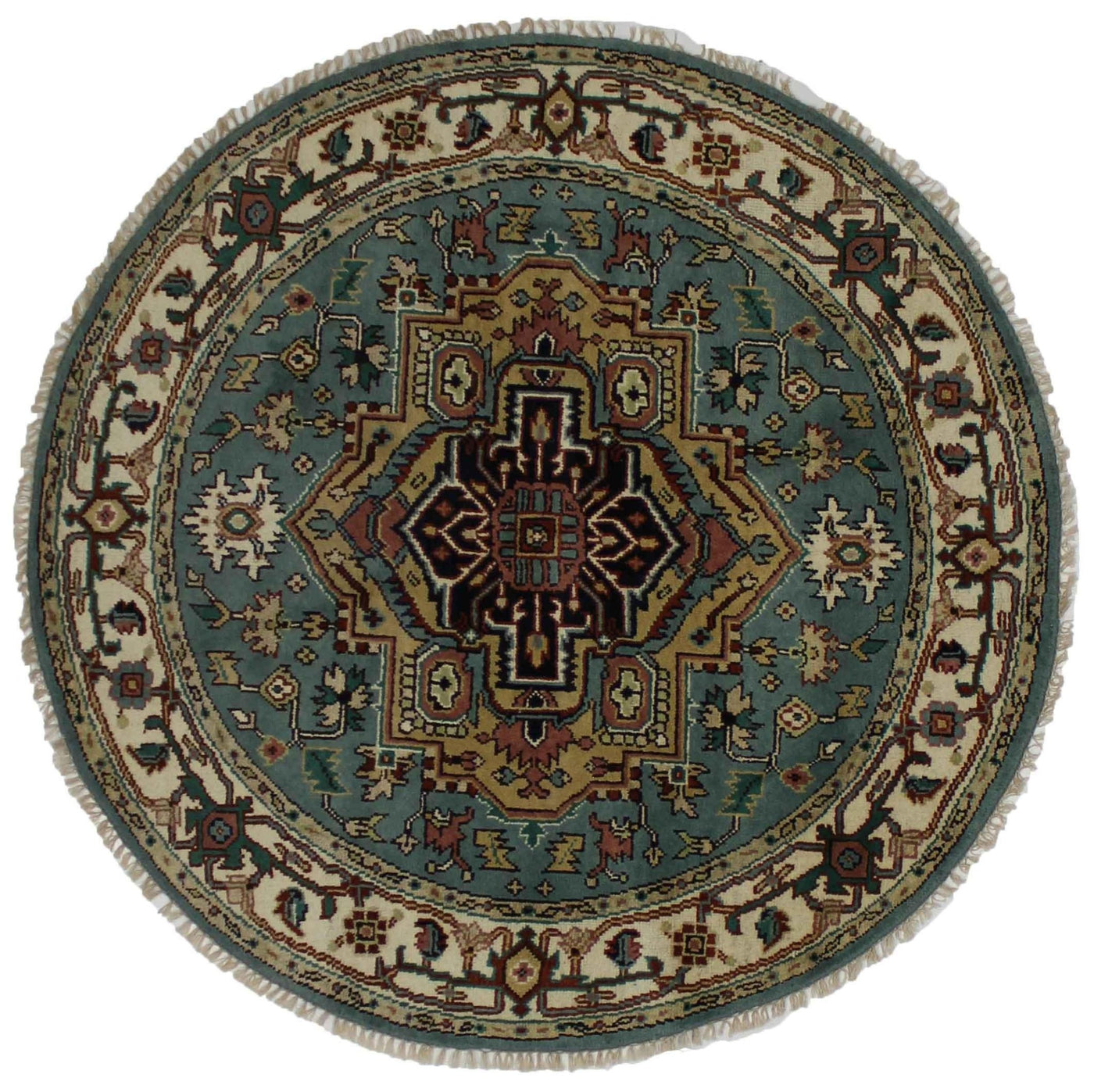 Canvello Hand Made Transitional Medallion Indo Heriz Rug - 5'11'' X 5'11'' - Canvello