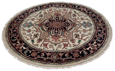 Canvello Hand Made Transitional Medallion Indo Heriz Rug - 5'11'' X 5'11'' - Canvello