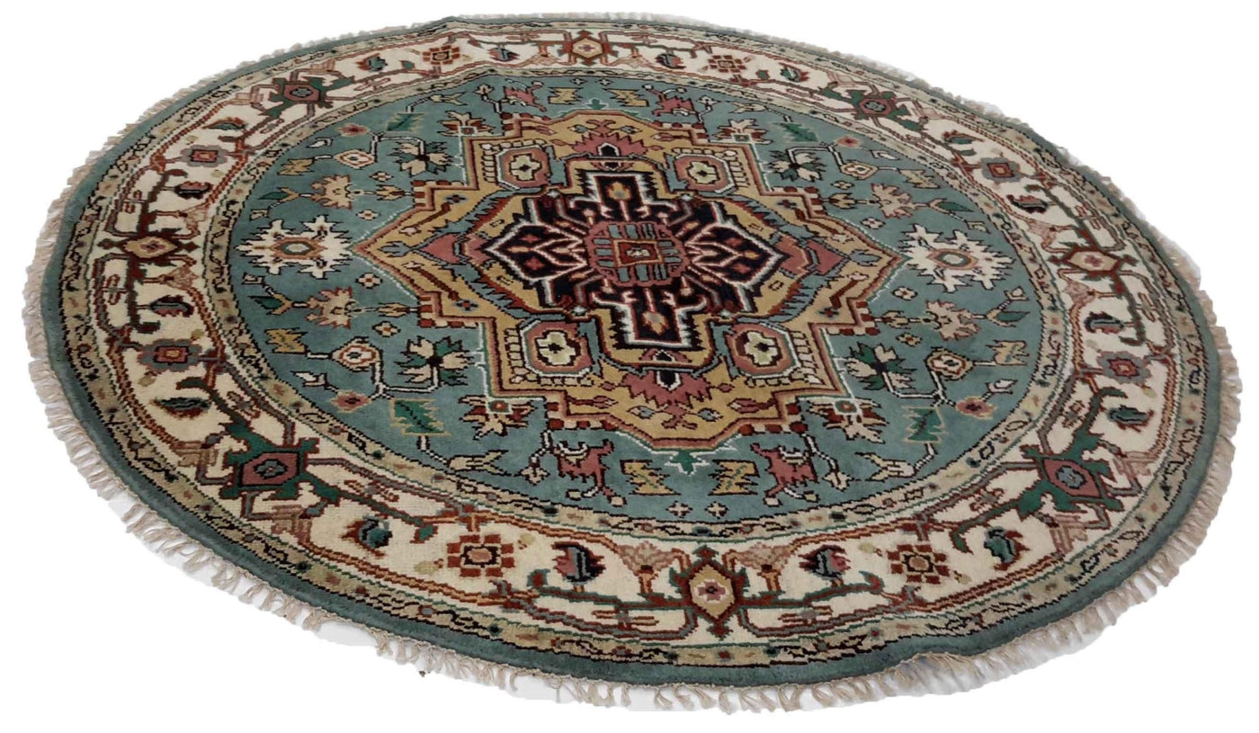 Canvello Hand Made Transitional Medallion Indo Heriz Rug - 5'11'' X 5'11'' - Canvello