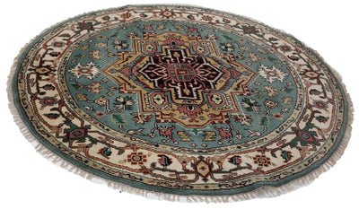 Canvello Hand Made Transitional Medallion Indo Heriz Rug - 5'11'' X 5'11'' - Canvello