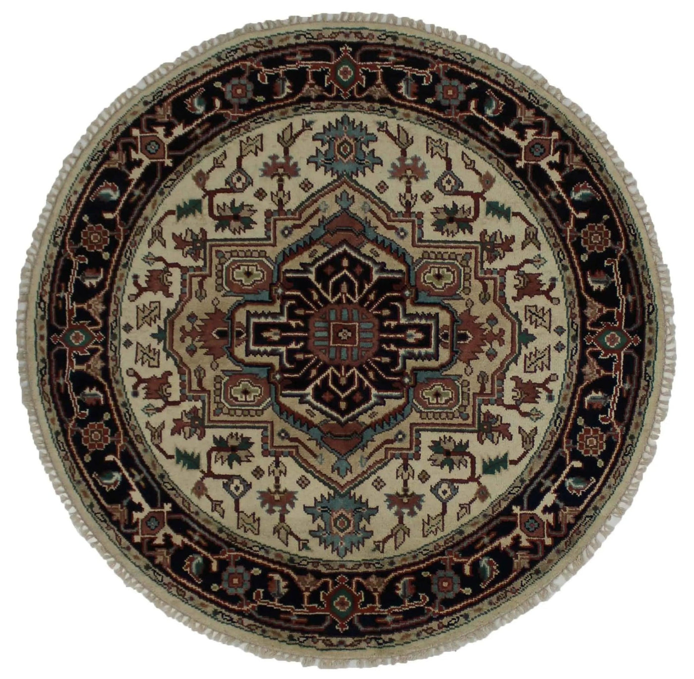 Canvello Hand Made Transitional Medallion Indo Heriz Rug - 5'11'' X 5'11'' - Canvello