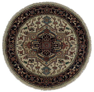 Canvello Hand Made Transitional Medallion Indo Heriz Rug - 5'11'' X 5'11'' - Canvello