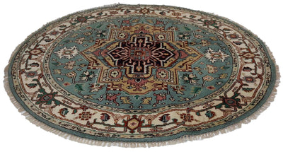 Canvello Hand Made Transitional Medallion Indo Heriz Rug - 5'11'' X 5'11'' - Canvello