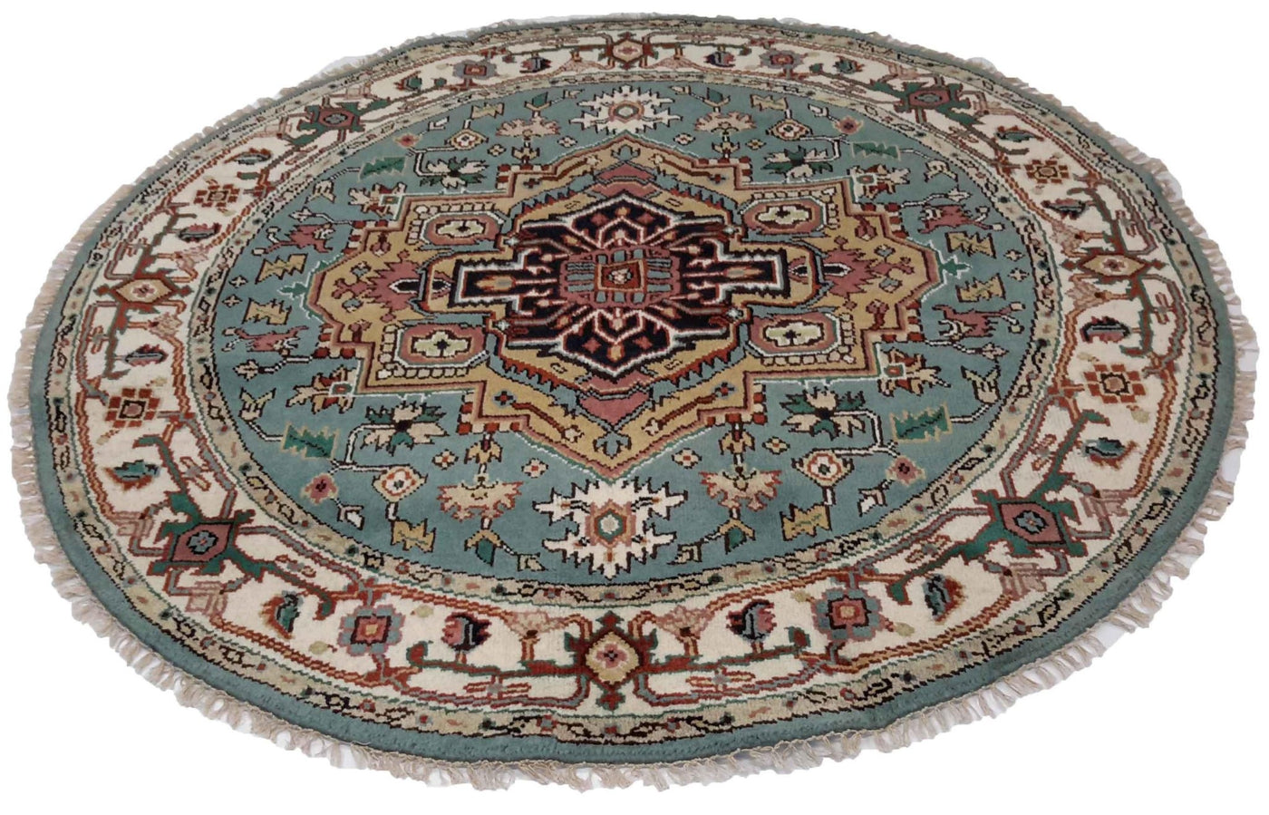 Canvello Hand Made Transitional Medallion Indo Heriz Rug - 5'11'' X 5'11'' - Canvello