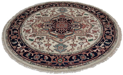 Canvello Hand Made Transitional Medallion Indo Heriz Rug - 5'11'' X 5'11'' - Canvello