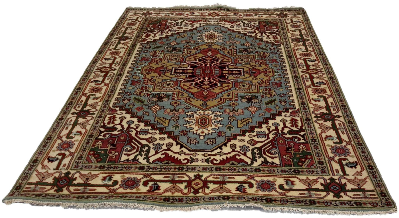 Canvello Hand Made Transitional Medallion Indo Heriz Rug - 5'11'' X 9'0'' - Canvello