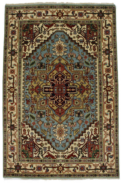 Canvello Hand Made Transitional Medallion Indo Heriz Rug - 5'11'' X 9'0'' - Canvello