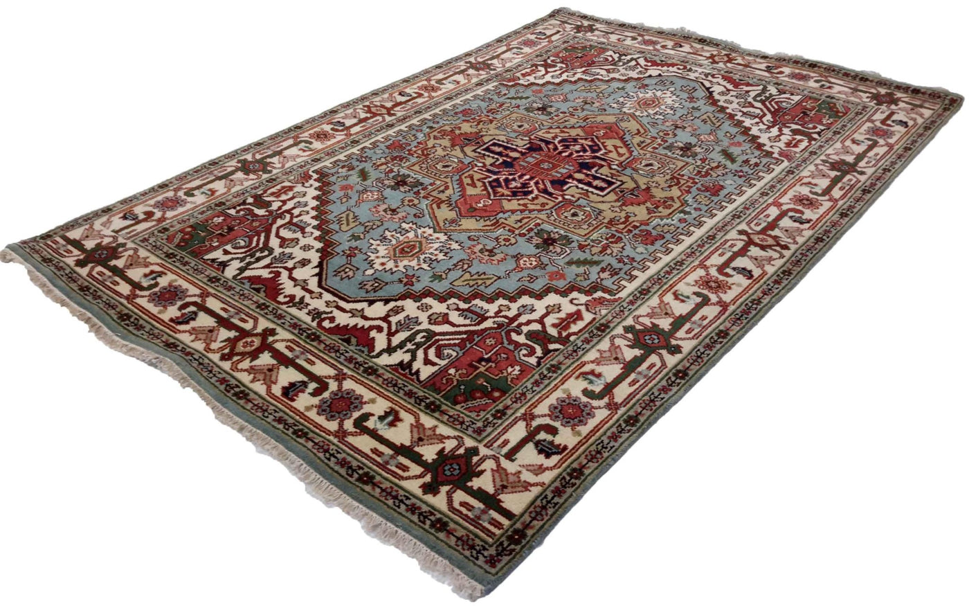 Canvello Hand Made Transitional Medallion Indo Heriz Rug - 5'11'' X 9'0'' - Canvello