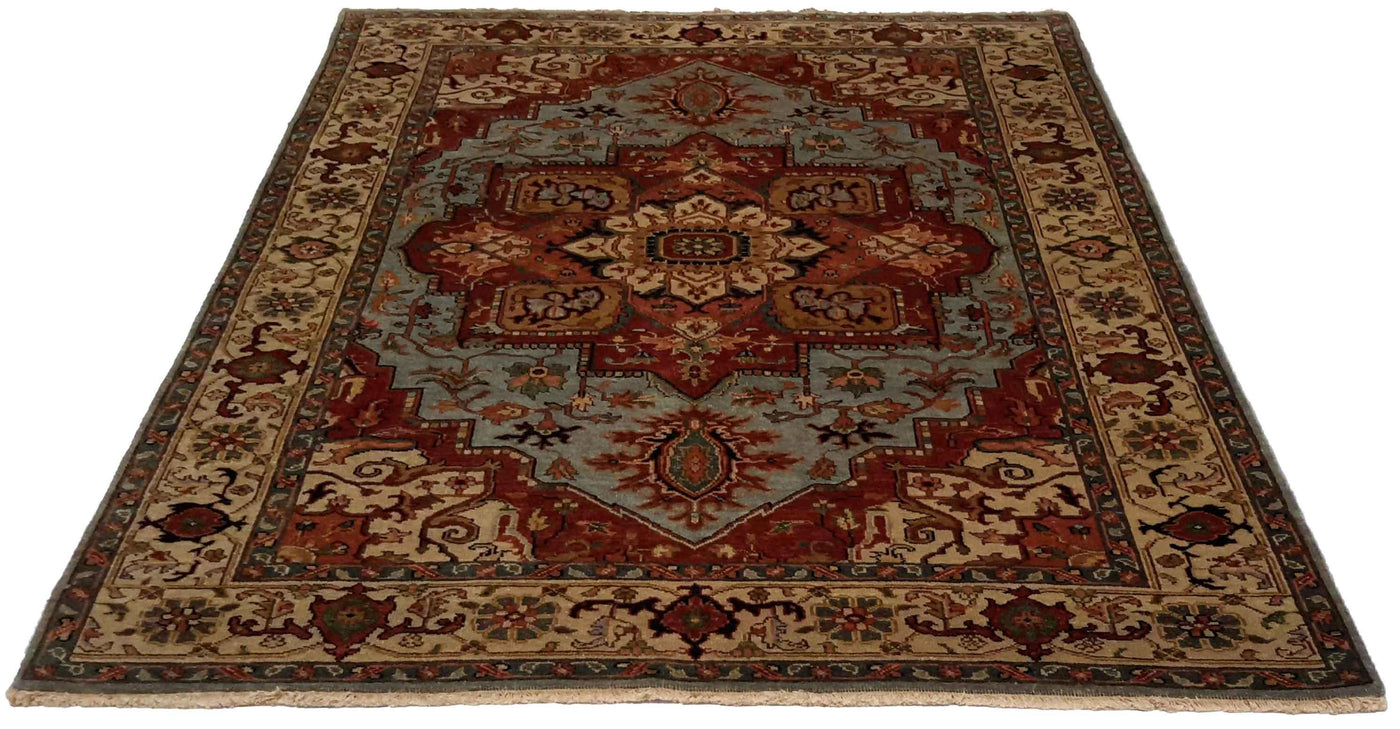 Canvello Hand Made Transitional Medallion Indo Heriz Rug - 6'0'' X 9'1''