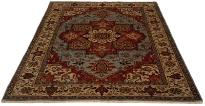 Canvello Hand Made Transitional Medallion Indo Heriz Rug - 6'0'' X 9'1''