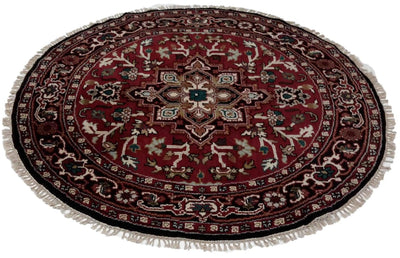 Canvello Hand Made Transitional Medallion Indo Heriz Rug - 6'0'' X 6'0'' - Canvello