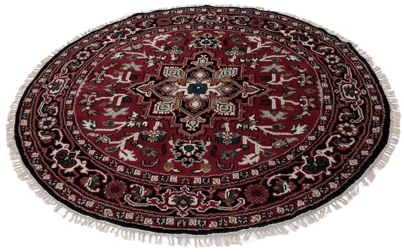 Canvello Hand Made Transitional Medallion Indo Heriz Rug - 6'0'' X 6'0'' - Canvello