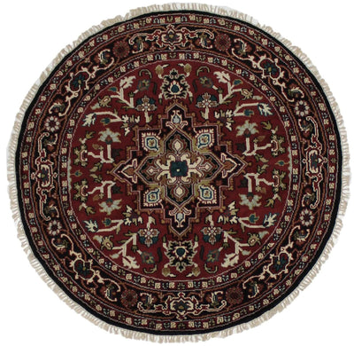 Canvello Hand Made Transitional Medallion Indo Heriz Rug - 6'0'' X 6'0'' - Canvello