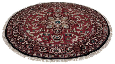 Canvello Hand Made Transitional Medallion Indo Heriz Rug - 6'0'' X 6'0'' - Canvello