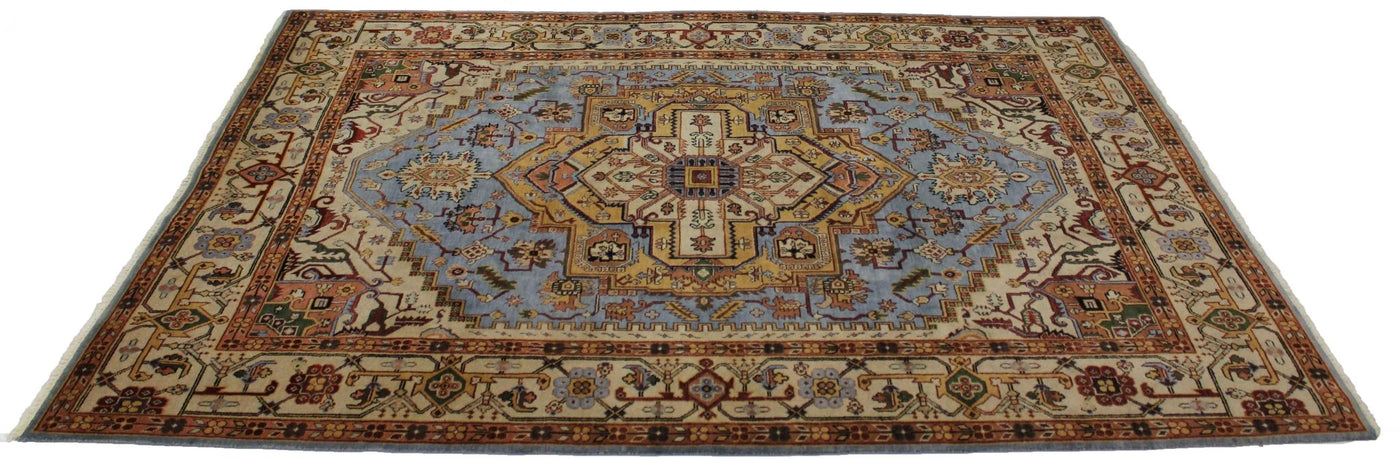 Canvello Hand Made Transitional Medallion Indo Heriz Rug - 8'11'' X 12'0'' - Canvello