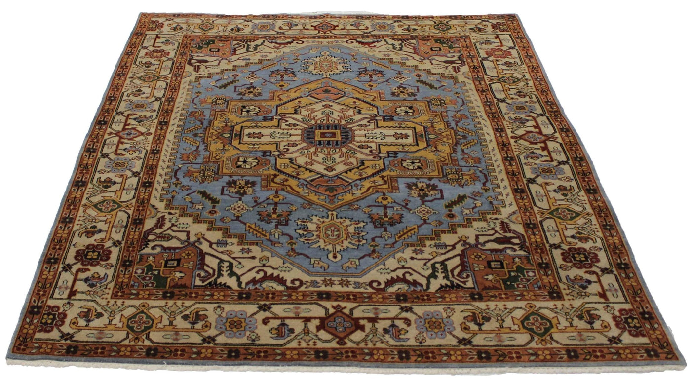 Canvello Hand Made Transitional Medallion Indo Heriz Rug - 8'11'' X 12'0'' - Canvello