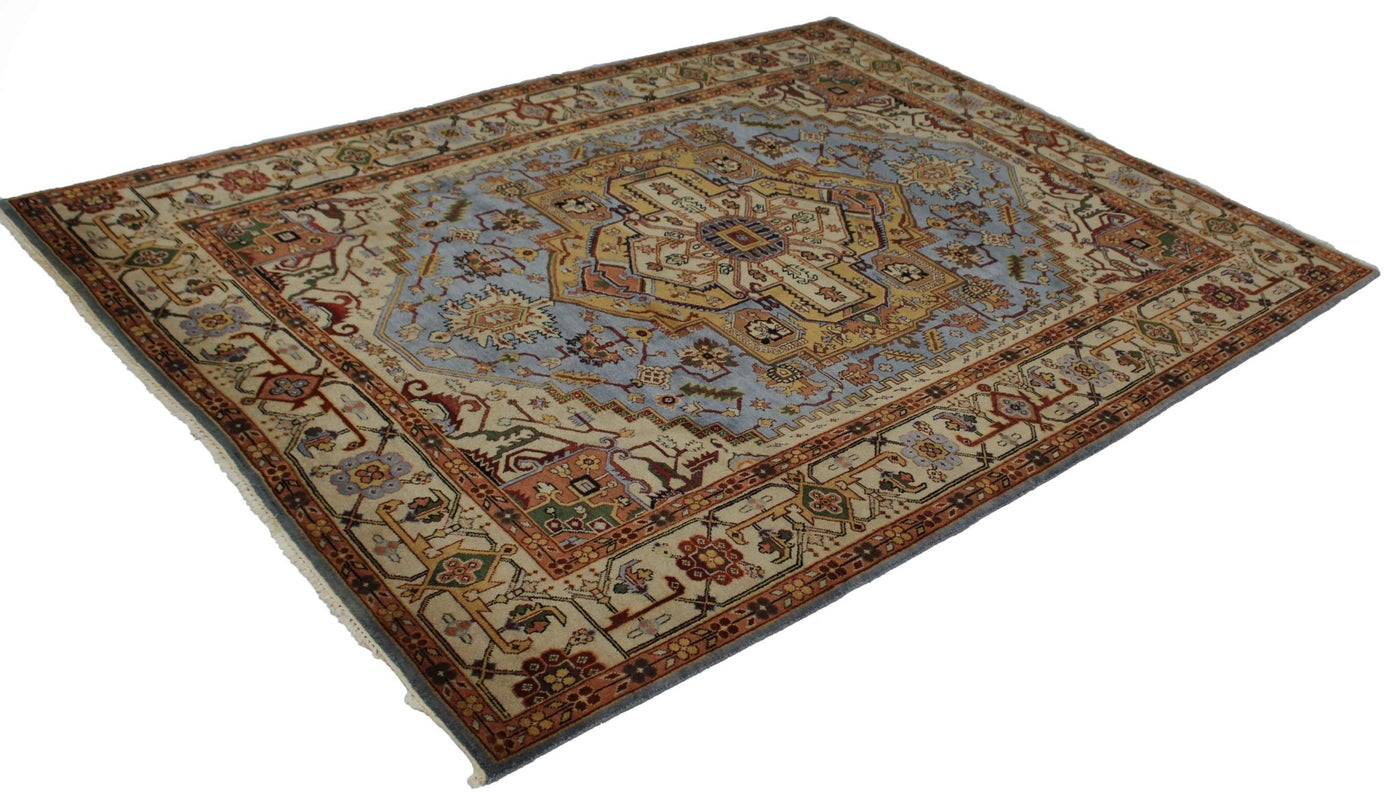 Canvello Hand Made Transitional Medallion Indo Heriz Rug - 8'11'' X 12'0'' - Canvello