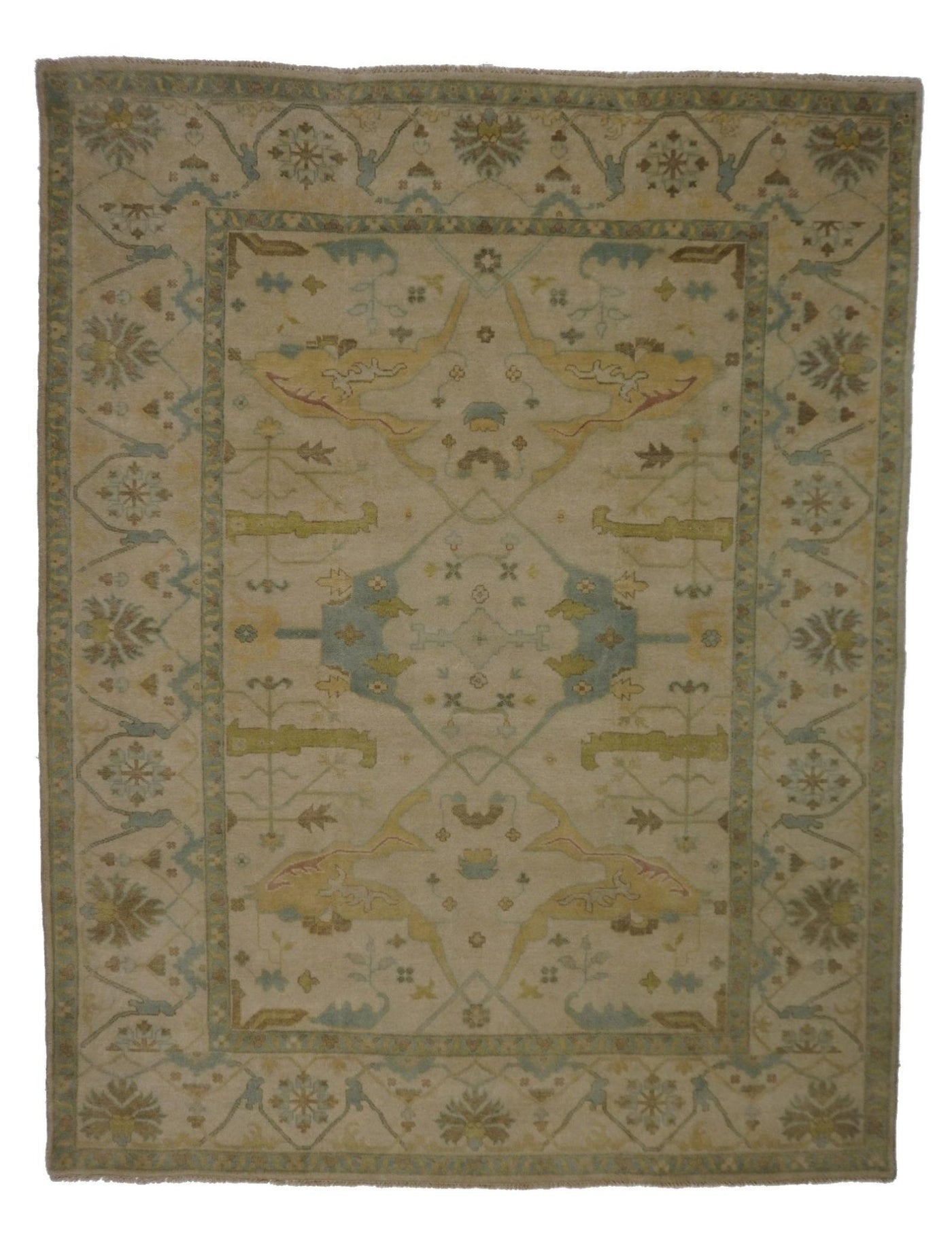 Canvello Hand Made Transitional Medallion Indo Oushak Rug - 9'1'' X 11'9'' - Canvello