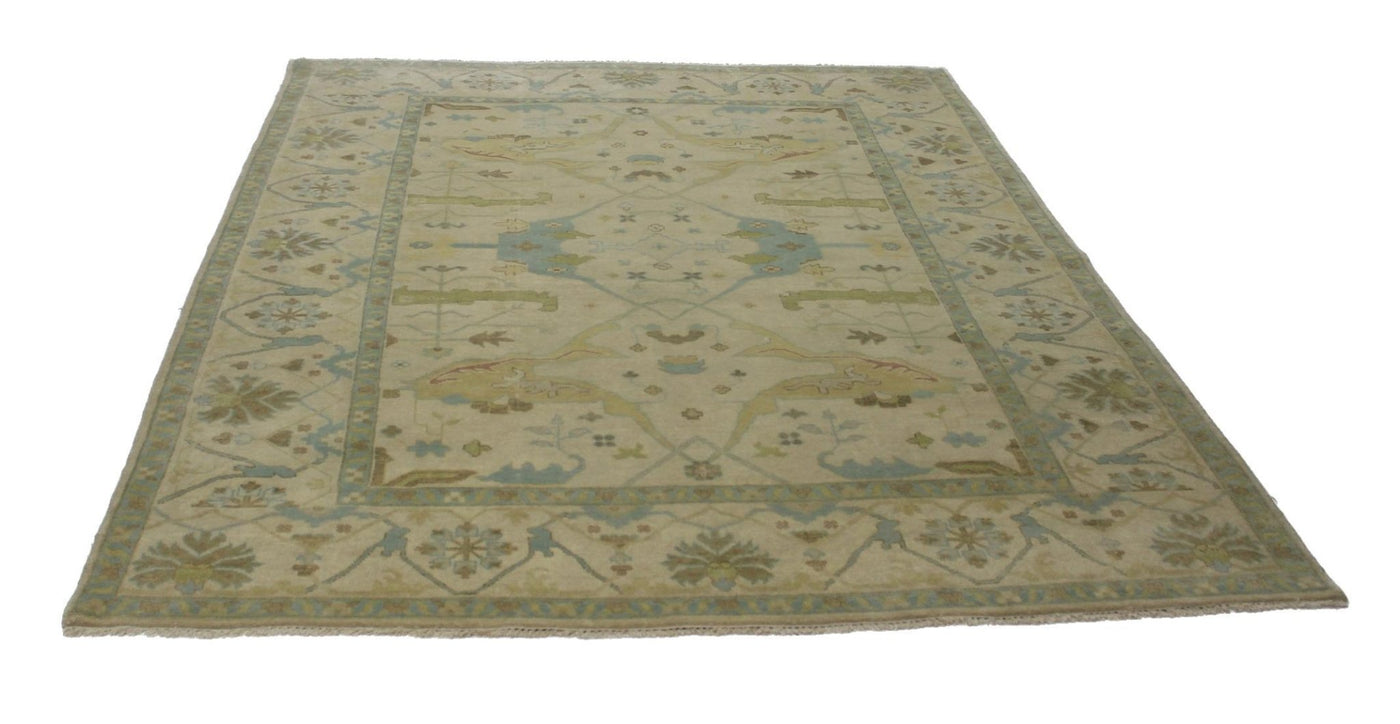 Canvello Hand Made Transitional Medallion Indo Oushak Rug - 9'1'' X 11'9'' - Canvello