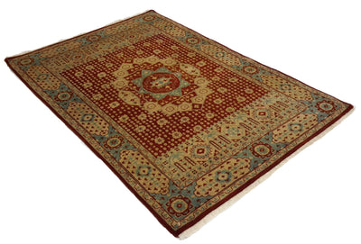 Canvello Hand Made Transitional Medallion Indo Rug - 4'2'' X 5'10''