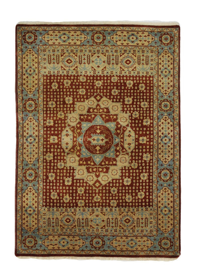 Canvello Hand Made Transitional Medallion Indo Rug - 4'2'' X 5'10'' - Canvello