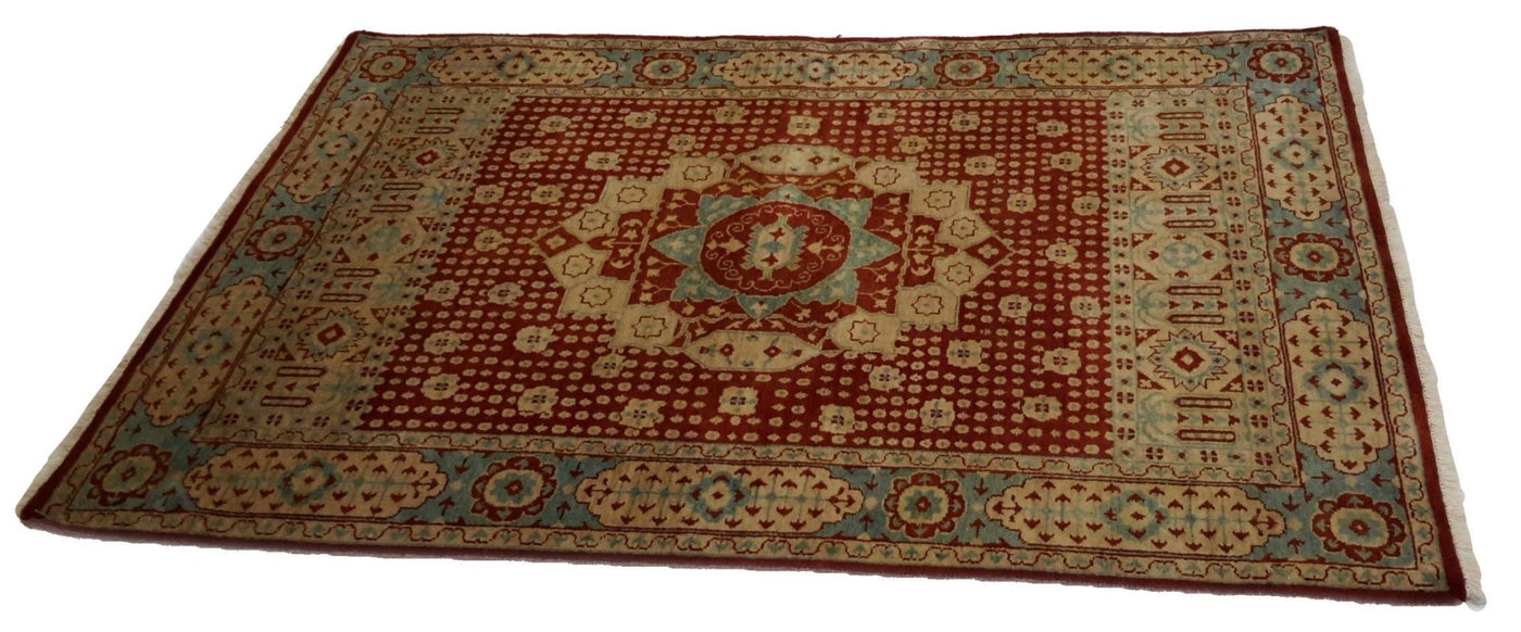 Canvello Hand Made Transitional Medallion Indo Rug - 4'2'' X 5'10'' - Canvello