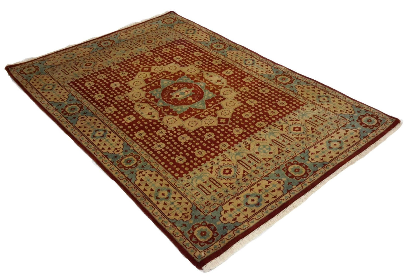 Canvello Hand Made Transitional Medallion Indo Rug - 4'2'' X 5'10'' - Canvello