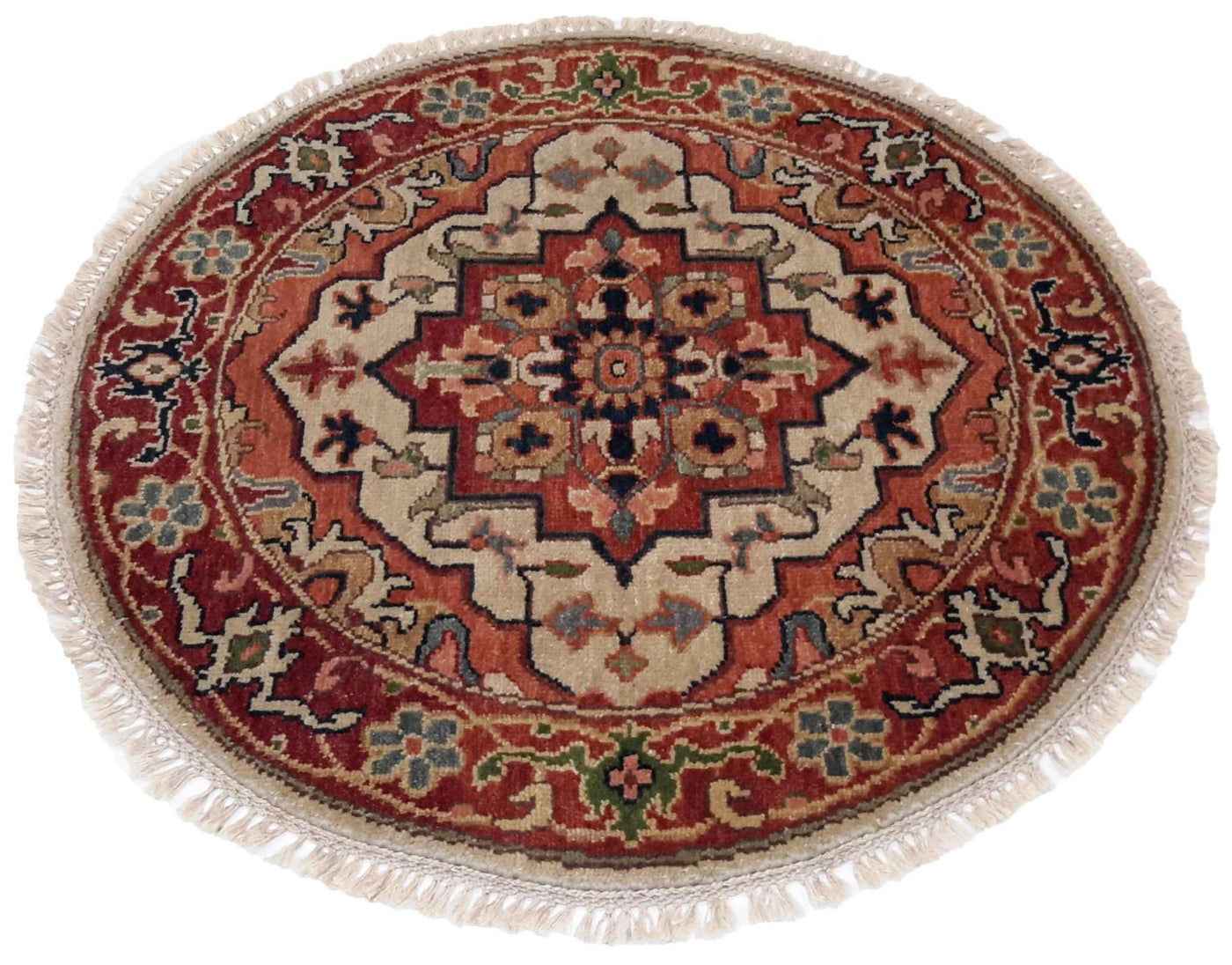 Canvello Hand Made Transitional Medallion Indo Serapi Rug - 3'2'' X 3'2'' - Canvello