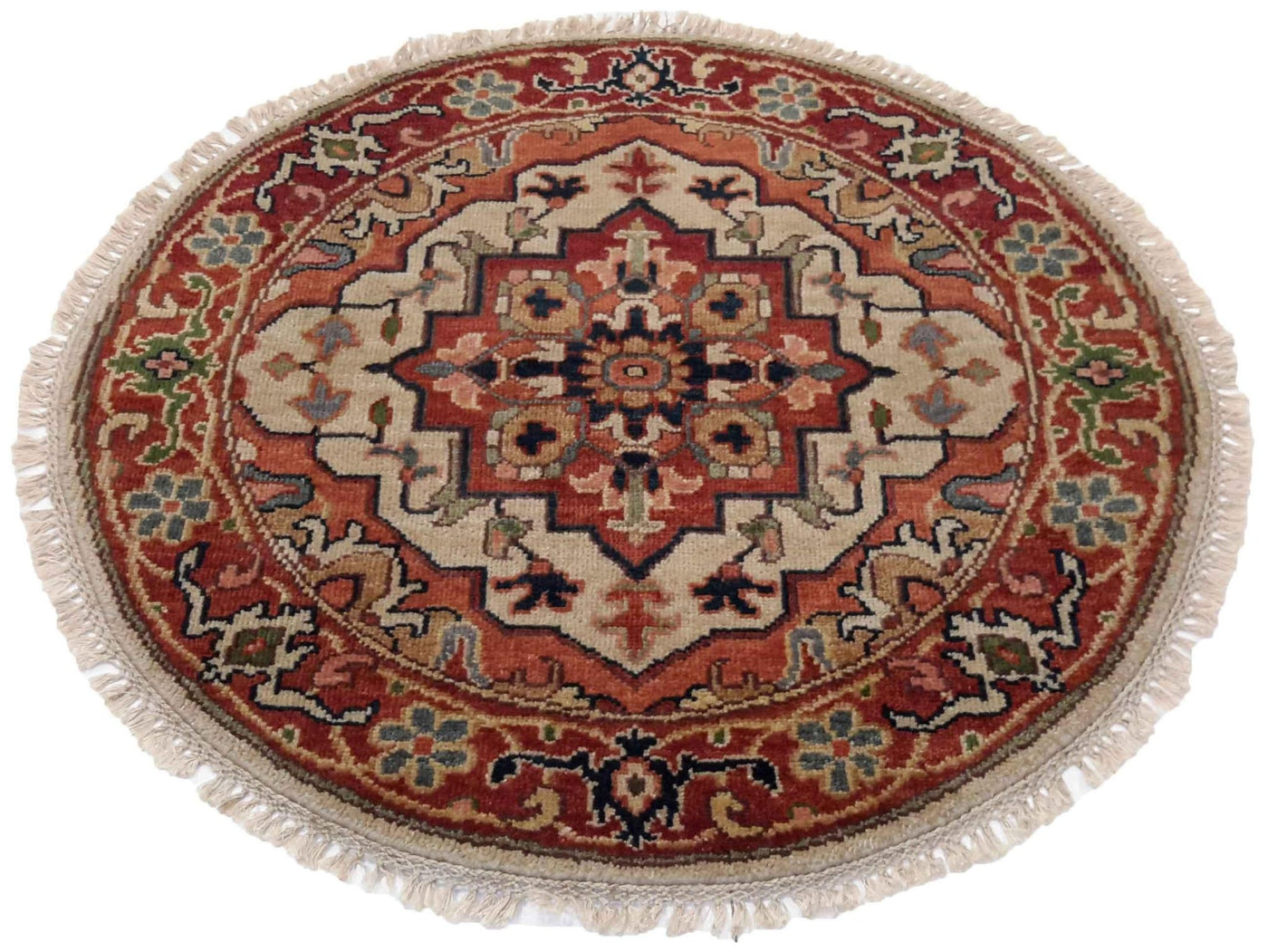 Canvello Hand Made Transitional Medallion Indo Serapi Rug - 3'2'' X 3'2'' - Canvello