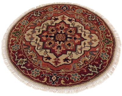 Canvello Hand Made Transitional Medallion Indo Serapi Rug - 3'2'' X 3'2'' - Canvello